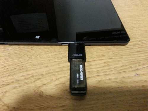 Blank USB Flash Drive Connected to ASUS USB Adapter Connected to Tablet